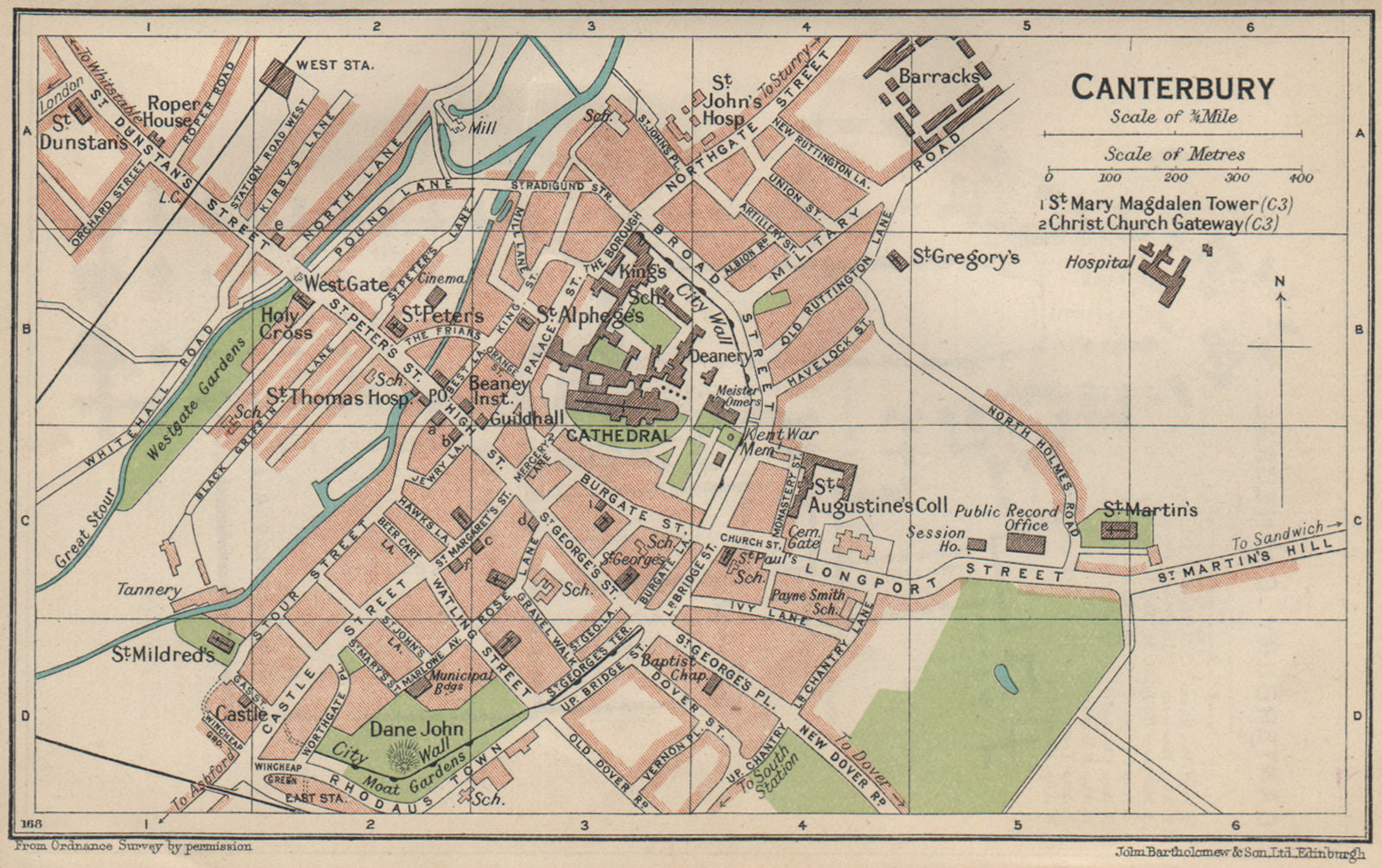 CANTERBURY. Vintage town city map plan. Kent 1939 old vintage chart
